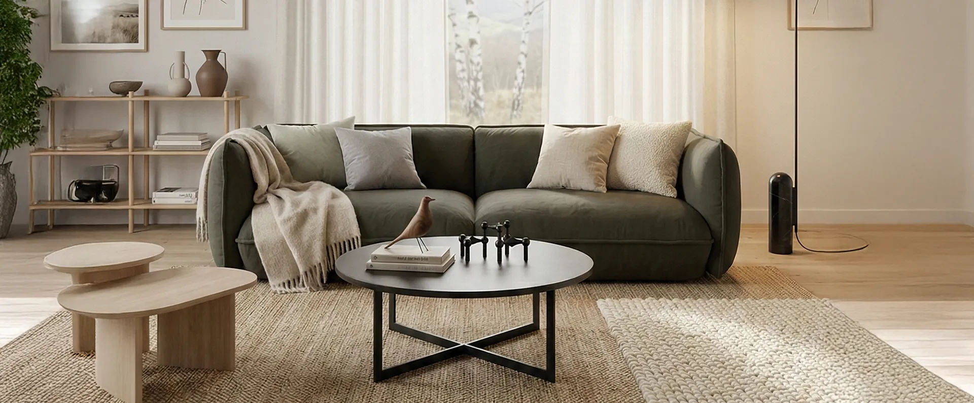 Sofa, Wohnzimmer, Grün, Kissen, Couchtisch, 