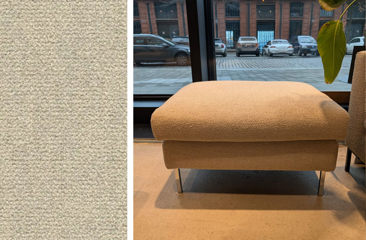sofa, fußhocker, beige, texturiert, Stoff, 