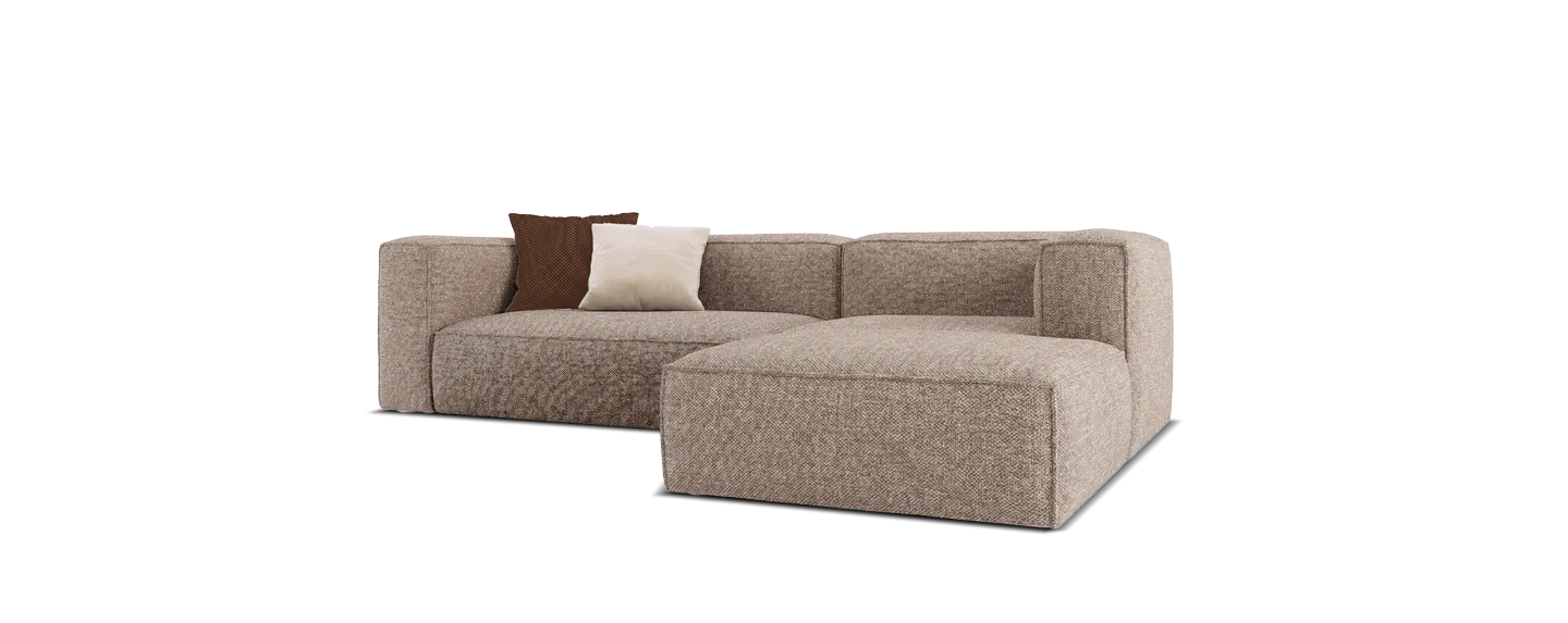 Ecksofa, Stoffbezug, Taupe, Ottomane, Zierkissen, Ecksofa, Stoffbezug, Beige, Strukturgewebe, Ottomane, 