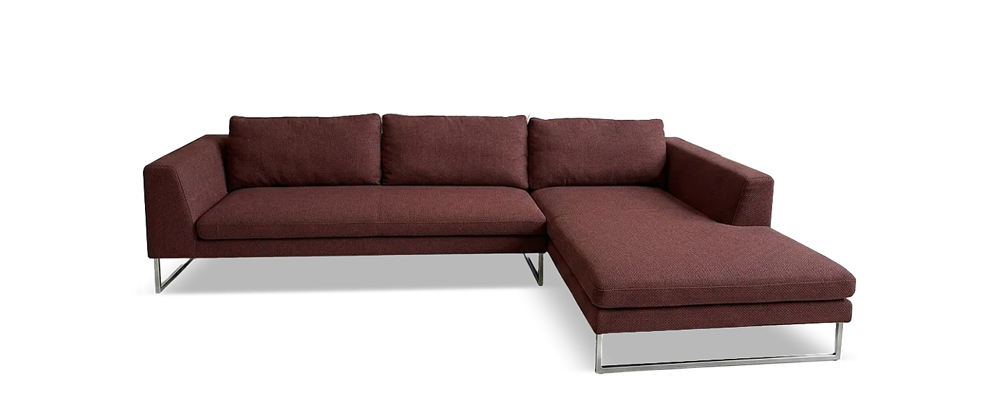 Sofa, Wohnlandschaft, Sesselarmlehne, Roter Stoff, Metallgestell, 