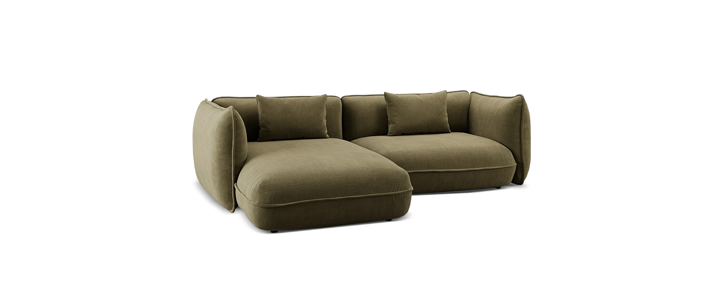 sofa, sectional, oliv, stoff, kissen, 