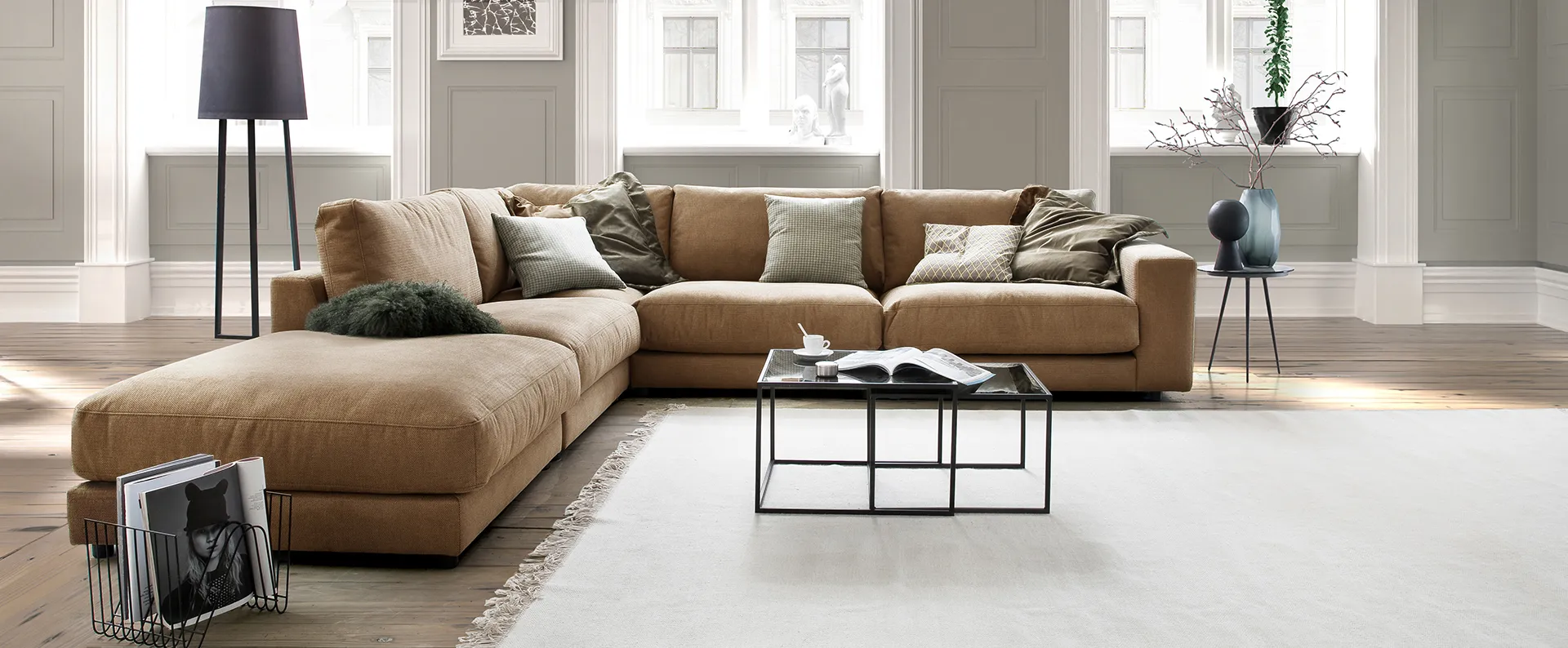 Sofa, Sectional, Beige, Stoff, Wohnzimmer, 