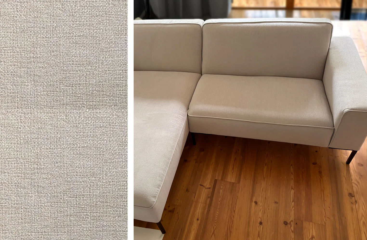 Sofa, Ecksofa, Beige, Stoff, Holzfuß, 