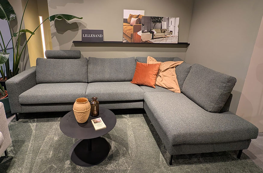 Sofalandschaft, Ecksofa, Grau, Textilstoff, Kissen, 