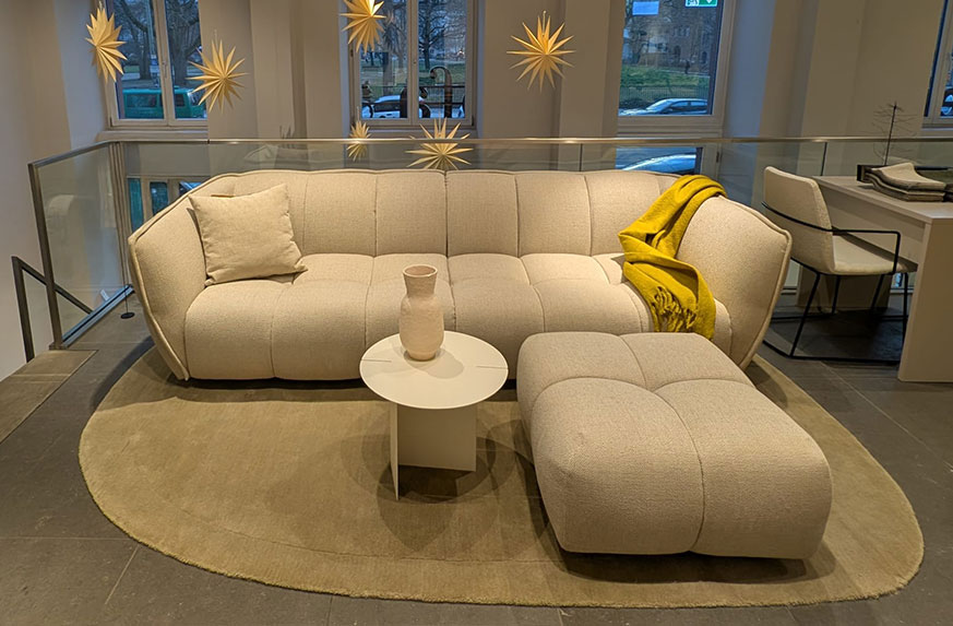 Sofa, Wohnzimmer, Ottomane, Beige, Rund-Look, 